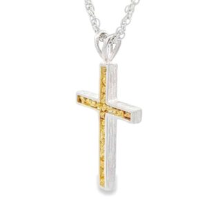 Silver Cross Gold Nugget Pendant, Alaska Mint