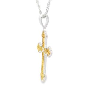 Textured Silver Cross Gold Nugget Pendant, Alaska Mint