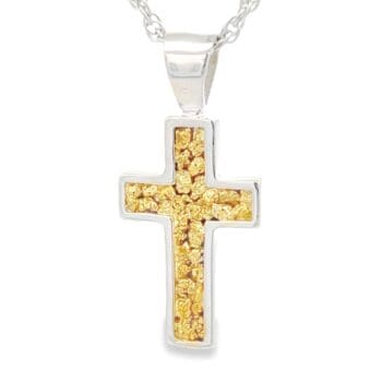 Silver Cross Pendant with Gold Nugget, Alaska Mint