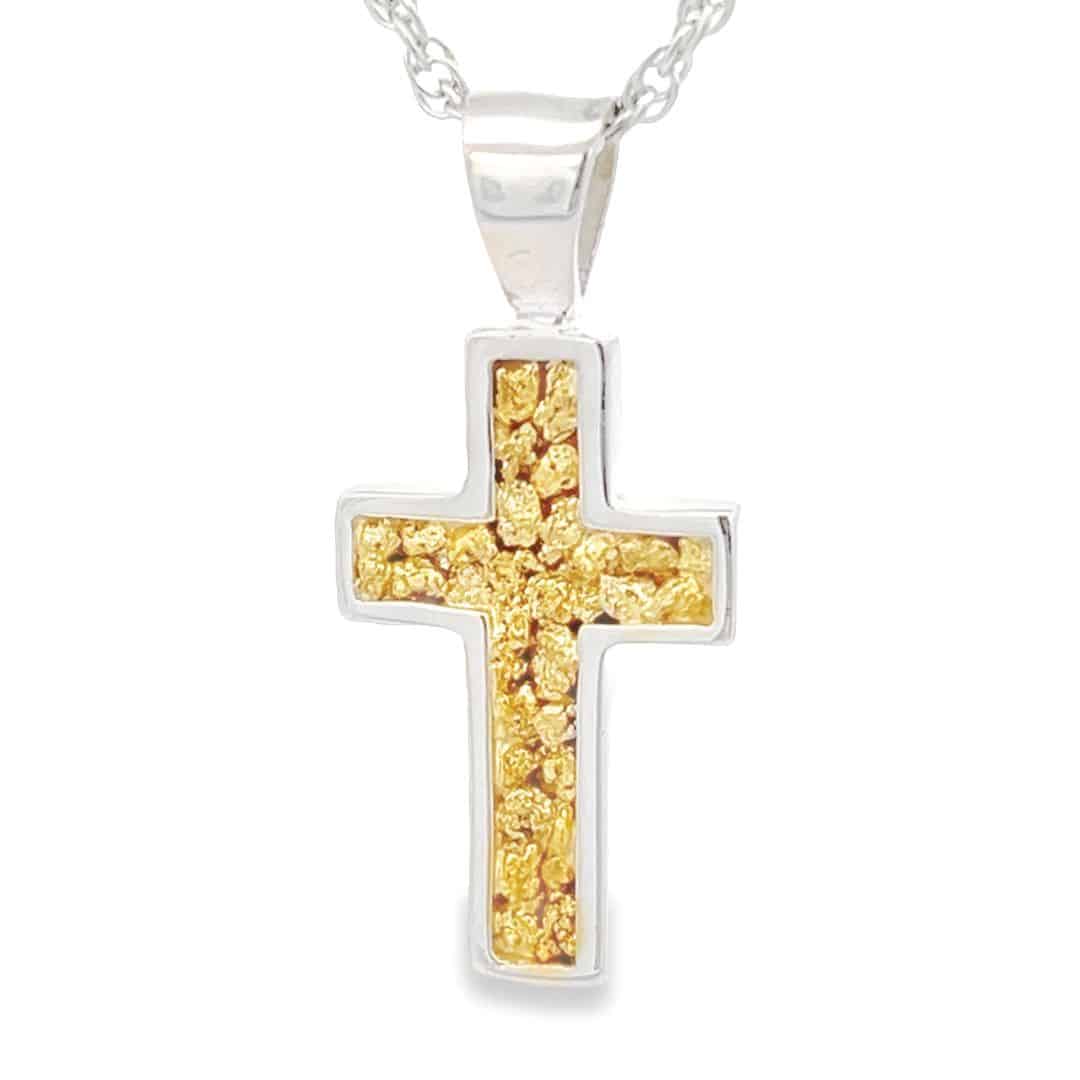 Silver Cross Pendant with Gold Nugget, Alaska Mint