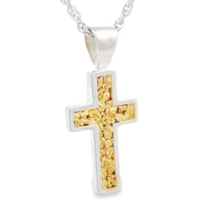 Silver Cross Pendant with Gold Nugget, Alaska Mint