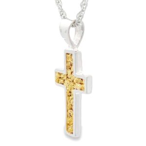 Silver Cross Pendant with Gold Nugget, Alaska Mint