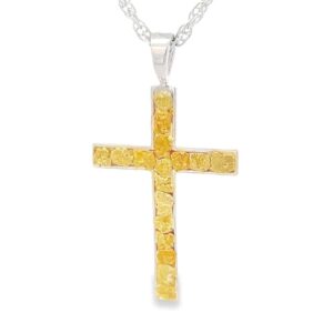 Cross Pendant Gold Nugget & Silver