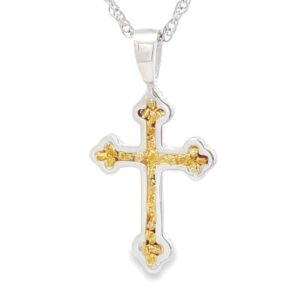 Gold Nugget Silver Cross Pendant, Alaska Mint