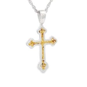 Gold Nugget Silver Cross Pendant, Alaska Mint