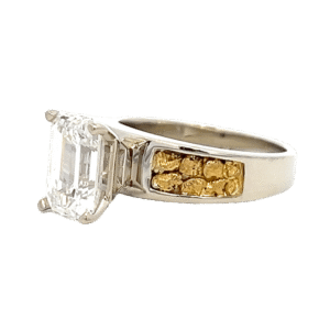 2.70ct Emerald Lab Grown Diamond in 14k White Gold & Nuggets, Alaska Mint