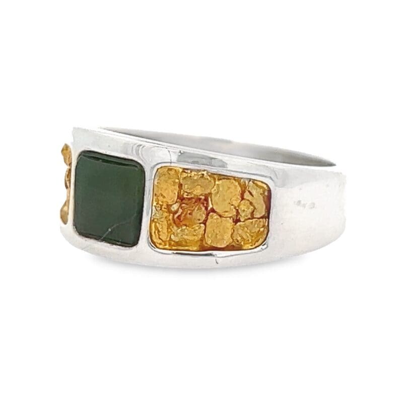 Jade & Silver Gold Nugget Men's Ring, Alaska Mint