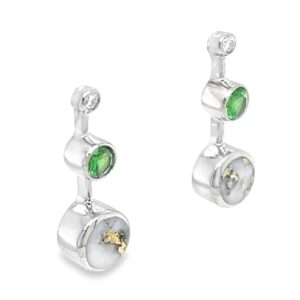 Tsavorite Gold Quartz & Diamond White Gold Earrings, Alaska Mint