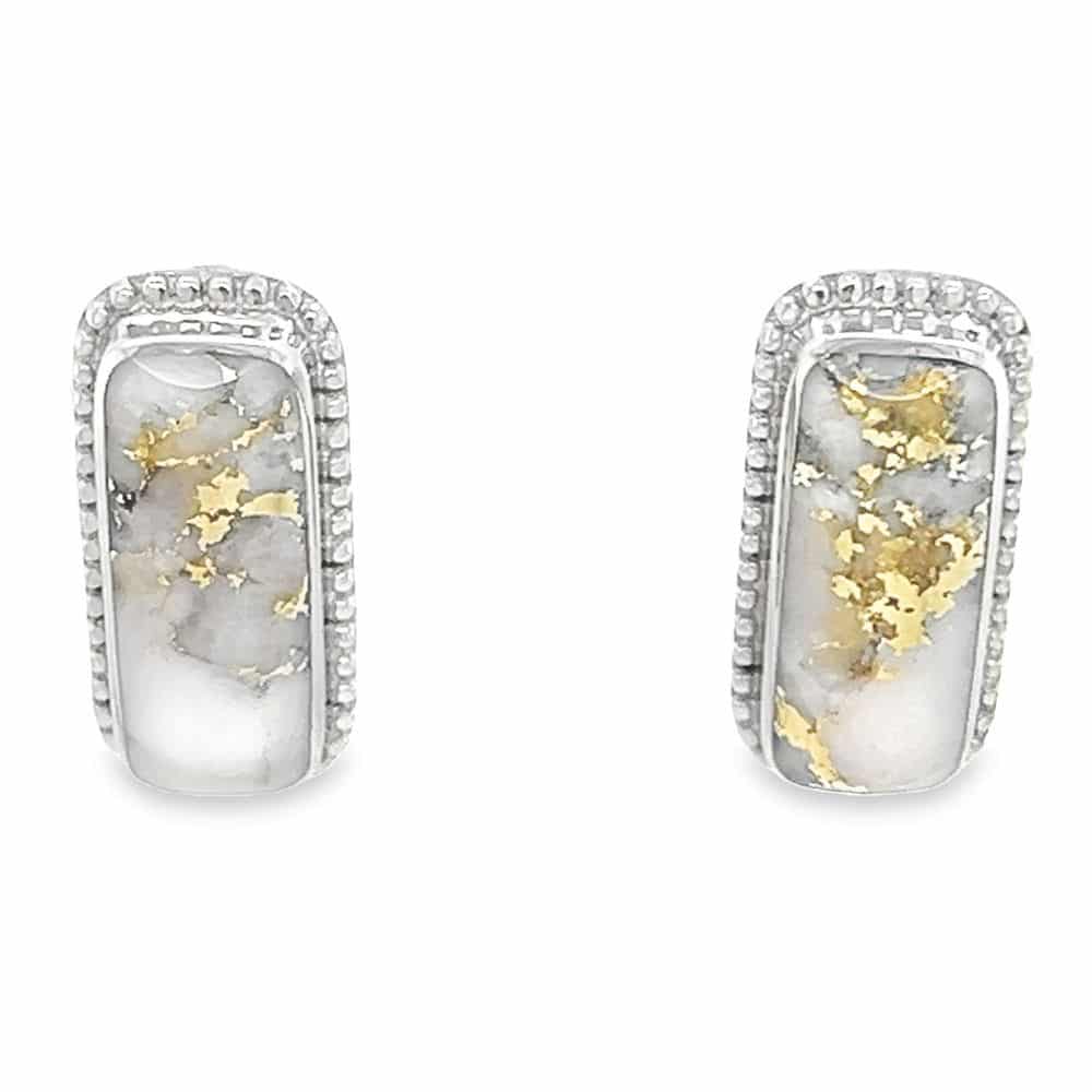 White Gold Milgrain Gold Quartz Rectangle Earrings, Alaska Mint