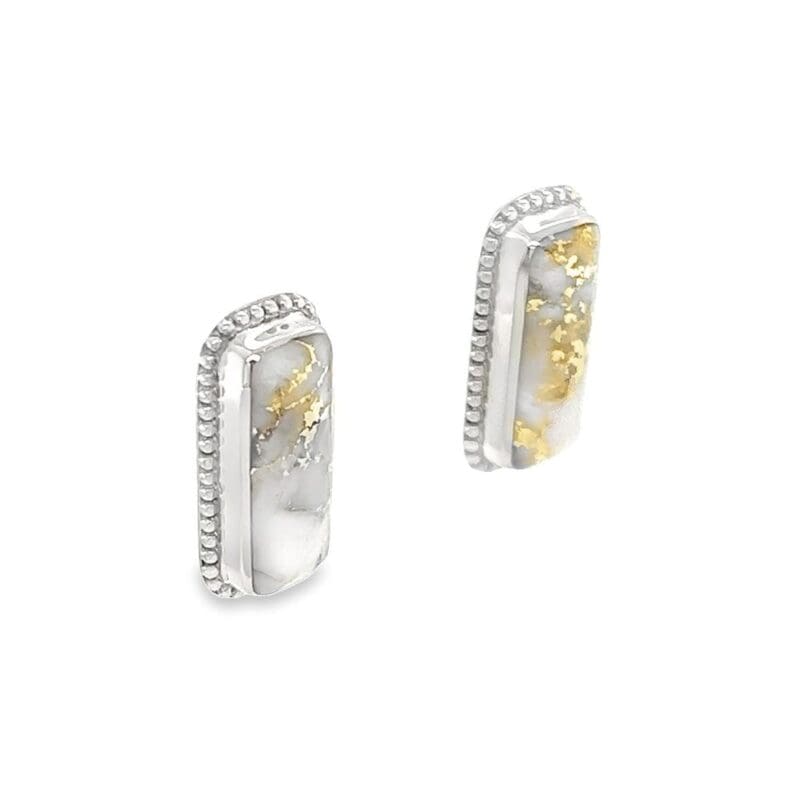 White Gold Milgrain Gold Quartz Rectangle Earrings, Alaska Mint