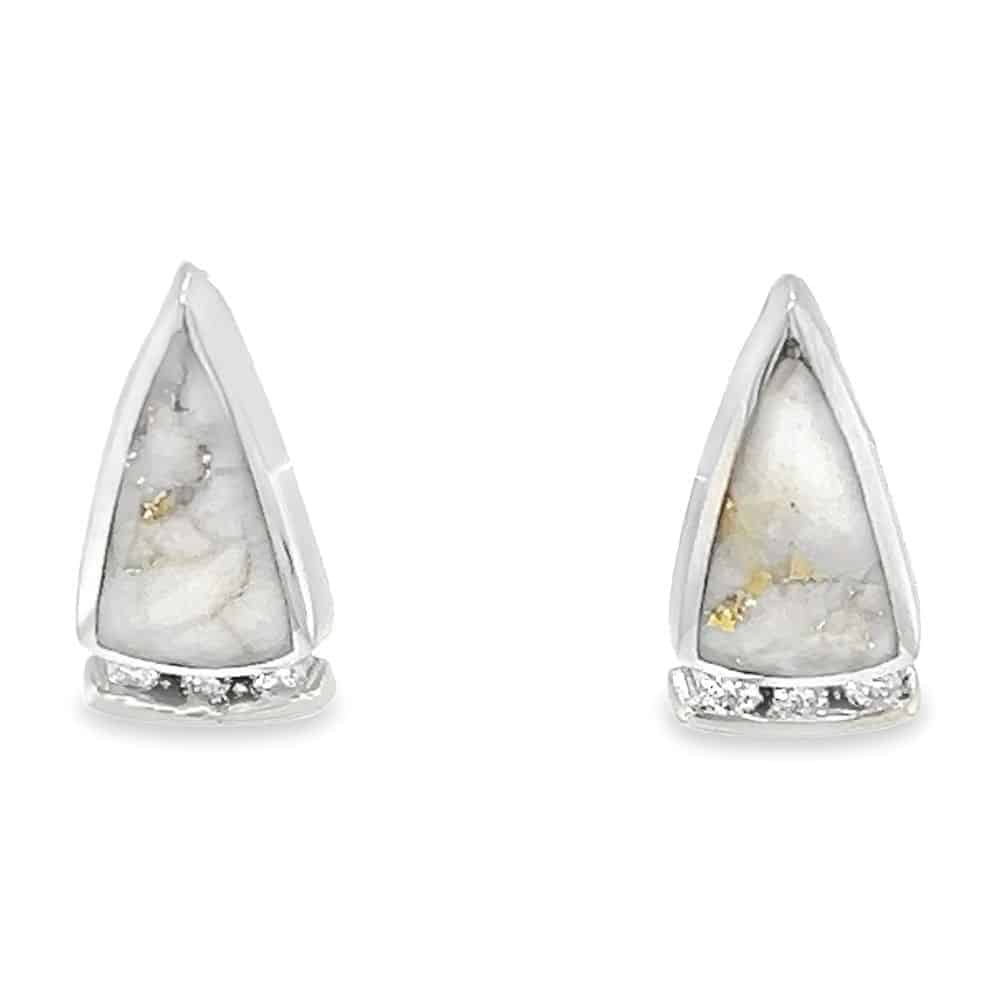 Triangle Gold Quartz Diamond Earrings 14k White Gold, Alaska Mint