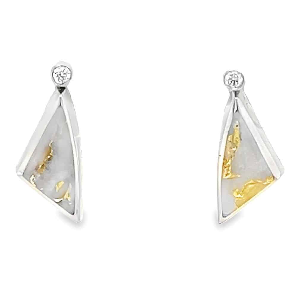 14k White Gold Triangle Gold Quartz Earrings, Alaska Mint