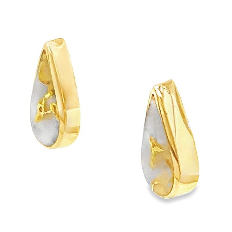 Teardrop Stud Gold Quartz Earrings, Alaska Mint