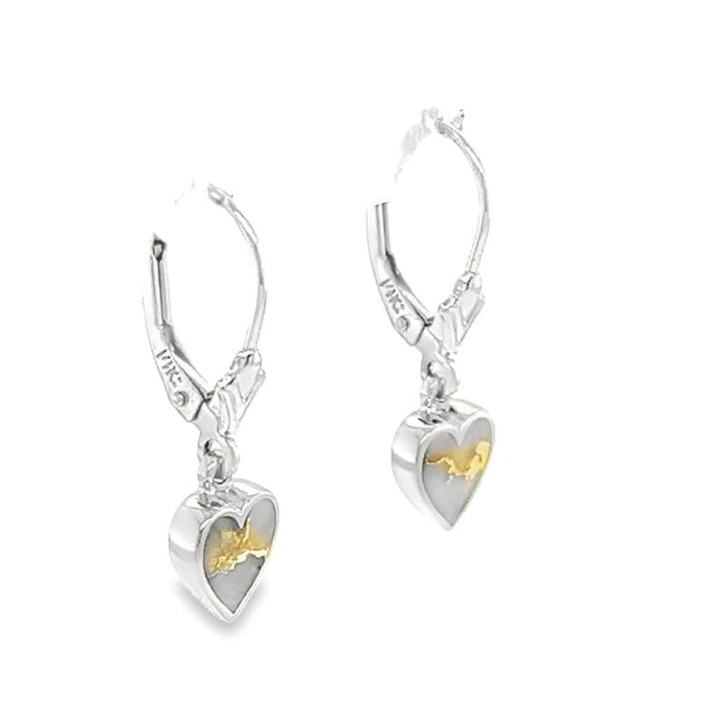 White Gold Heart Gold Quartz Leverback Earrings, Alaska Mint