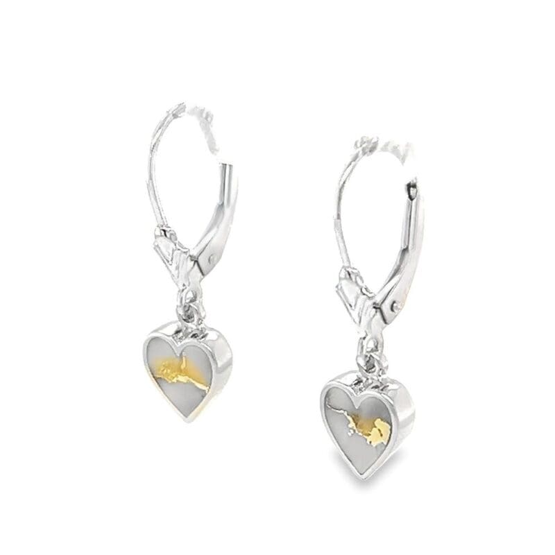 White Gold Heart Gold Quartz Leverback Earrings, Alaska Mint