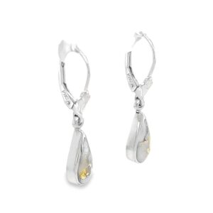 White Gold Teardrop Leverback Gold Quartz Earrings, Alaska Mint