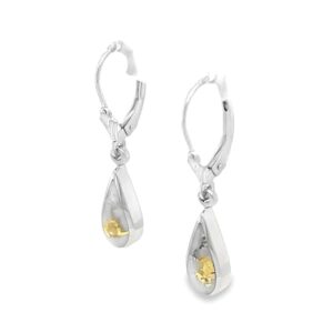 White Gold Teardrop Leverback Gold Quartz Earrings, Alaska Mint