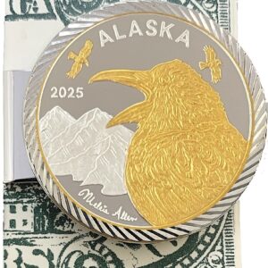 Money Clip with 1 oz. or 1/4 oz. Official 2025 Alaska State Raven Medallion