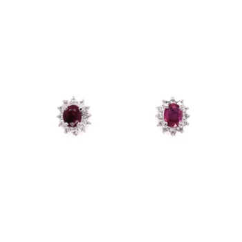 .24ctw Ruby & .24ctw Diamond Halo 18k White Gold Earrings, Alaska Mint