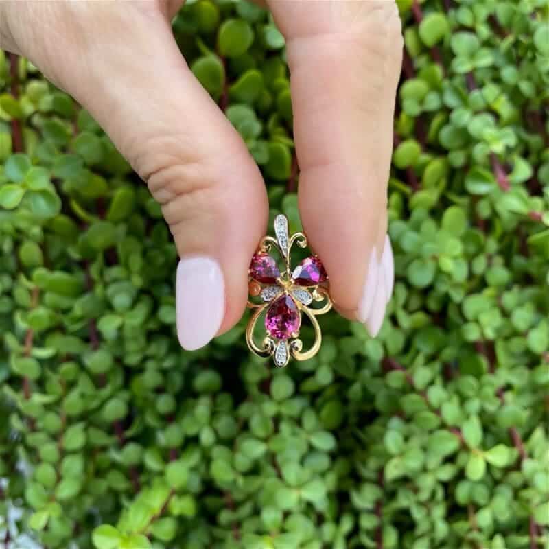 Rubellite & Diamond Flower Pendant, Alaska Mint