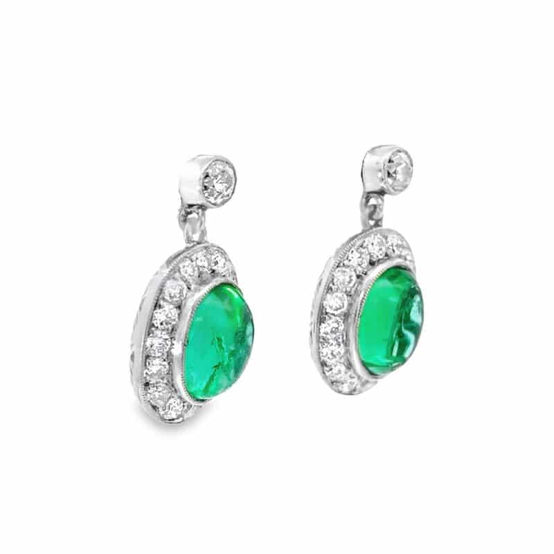 Platinum 4ct Emerald & Diamond Earrings, Alaska Mint
