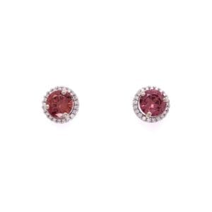 Raspberry Zircon & Diamond Halo Stud Earrings, Alaska Mint