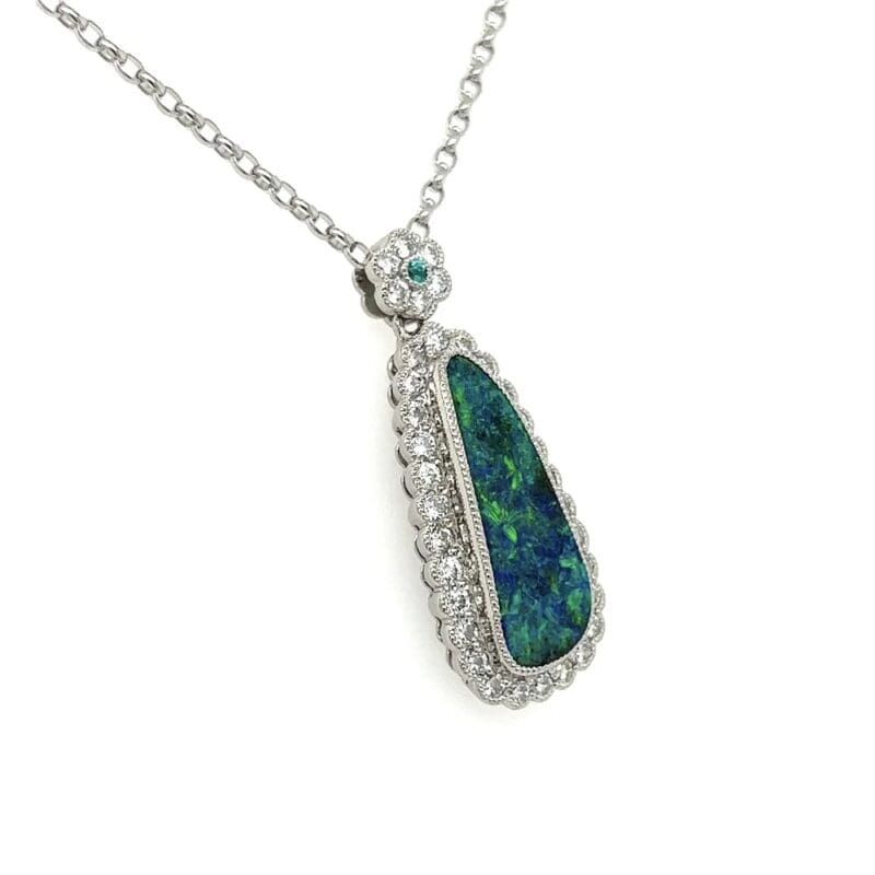 Boulder Opal, Paraiba Tourmaline, & Diamond 18k Necklace, Alaska Mint