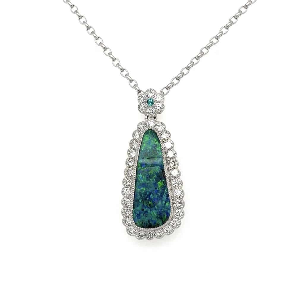 Boulder Opal, Paraiba Tourmaline, & Diamond 18k Necklace, Alaska Mint