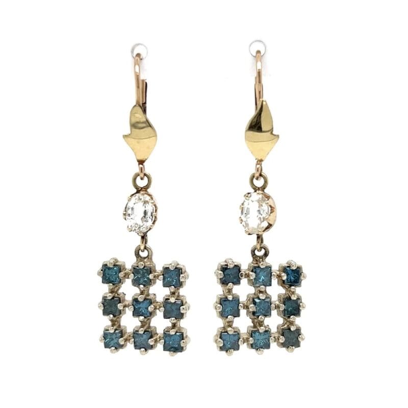 Oval White Topaz & Irradiated Blue Diamond Drop Earrings, Alaska Mint