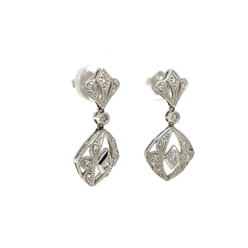 Filigree & Milgrain Diamond Drop Earrings, Alaska Mint