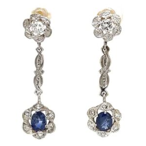 Antique Oval Sapphire & Diamond Drop Earrings, Alaska Mint