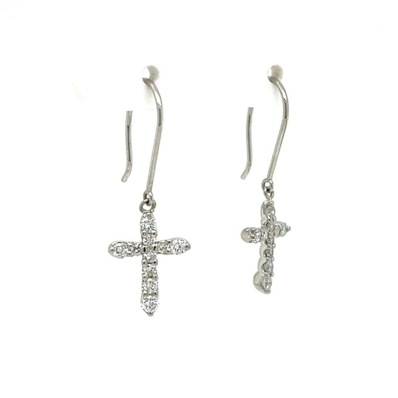 Platinum Diamond Cross Earrings on Shepherds Hooks, Alaska Mint