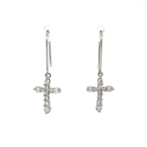 Platinum Diamond Cross Earrings on Shepherds Hooks, Alaska Mint