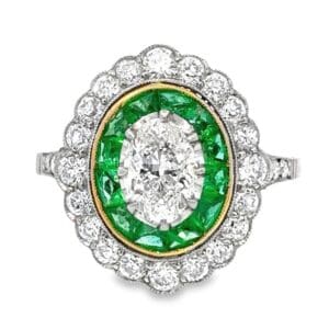 Platinum Oval Diamond & Emerald Ring, Alaska Mint
