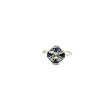 Art Deco Sapphire & Diamond 20k Ring, Alaska Mint