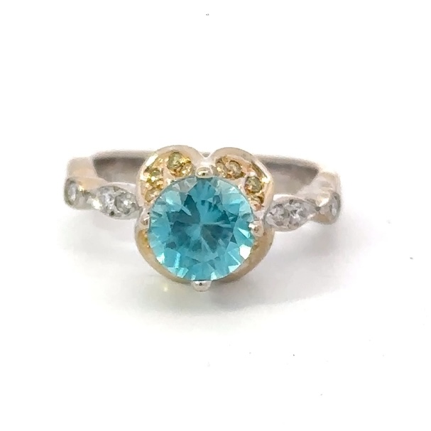 Blue Zircon 18k Ring with Diamonds 075605
