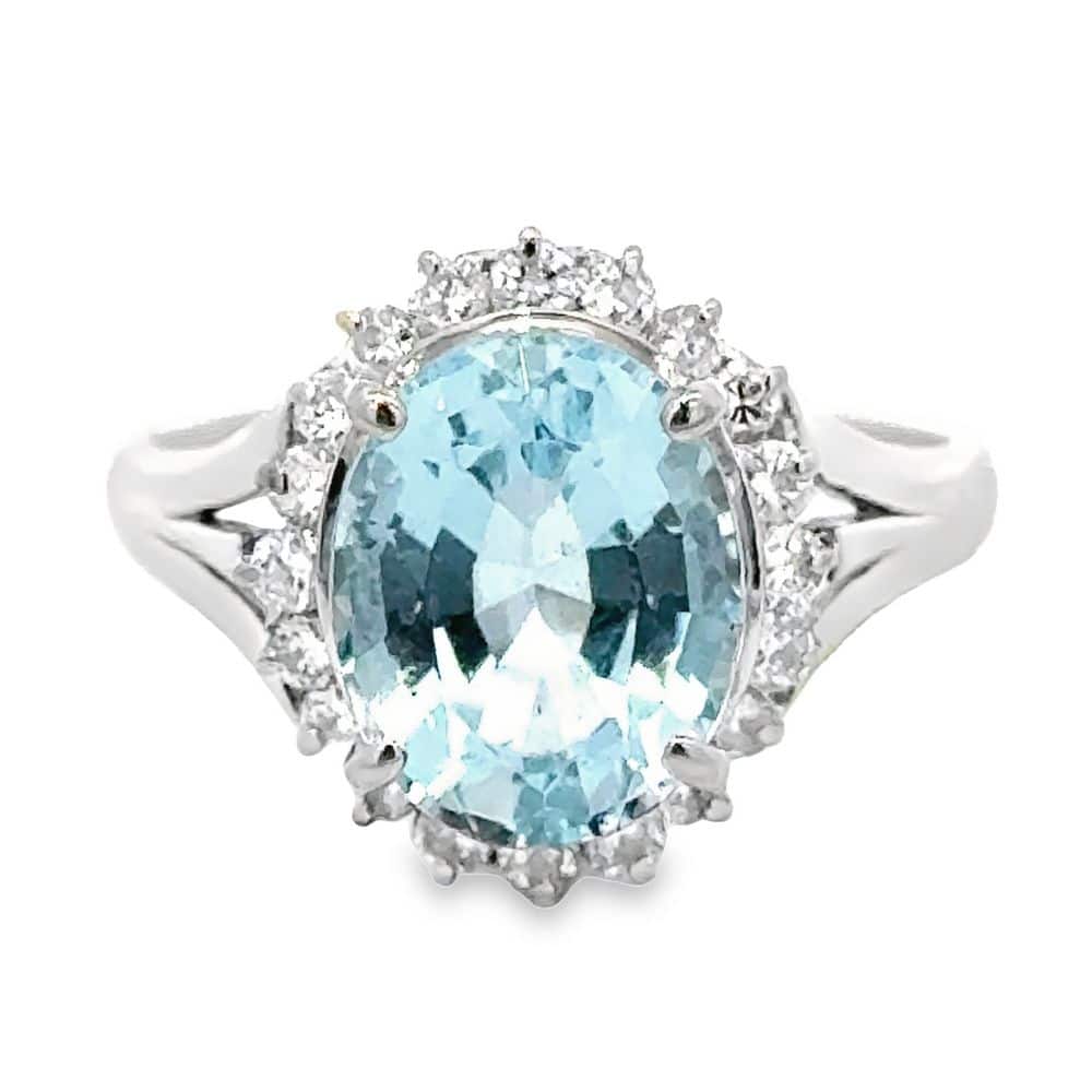 Platinum Aquamarine Ring with Diamonds - Alaska Mint