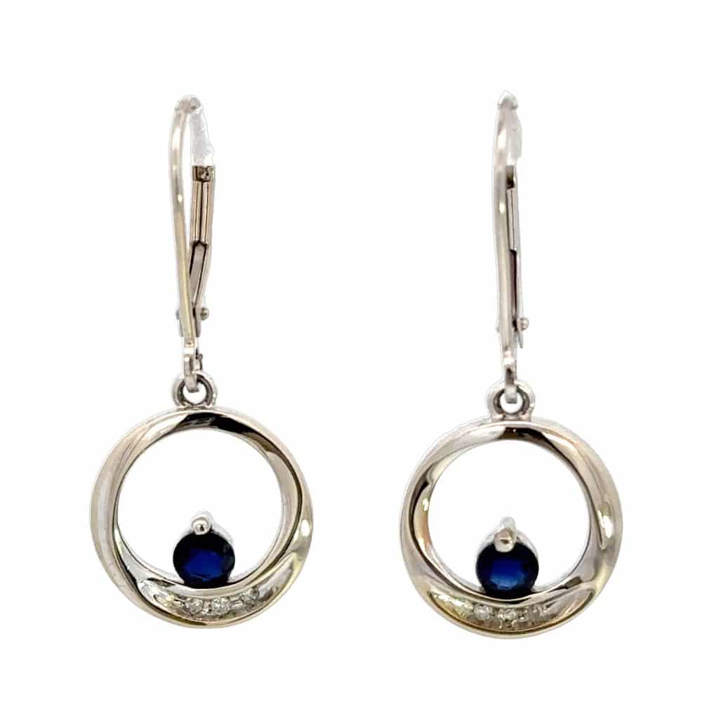 Open Circle Blue Sapphire & Diamond Accent Leverback Earrings, Alaska Mint