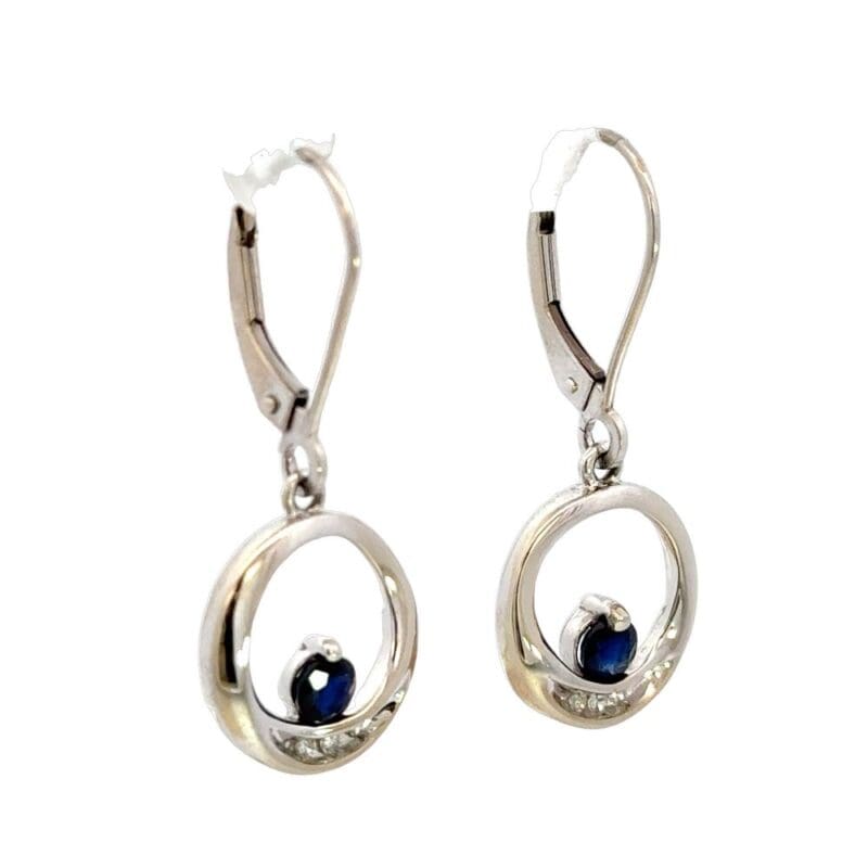 Open Circle Blue Sapphire & Diamond Accent Leverback Earrings, Alaska Mint