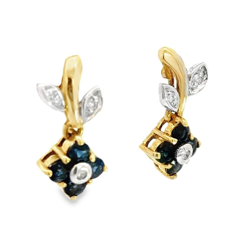 Sapphire & Diamond Flower Drop Stud Earrings, Alaska Mint