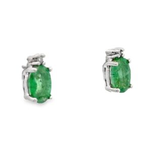 Oval Emeralds & Single Cut Diamonds White Gold Stud Earrings, Alaska Mint