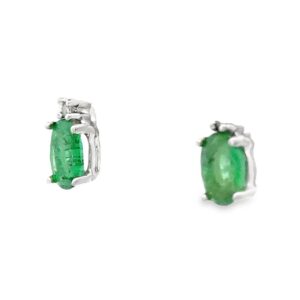 Oval Emeralds & Single Cut Diamonds White Gold Stud Earrings, Alaska Mint