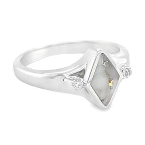 Diamond Shape Gold Quartz Diamond Ring Inlaid Design, Alaska Mint