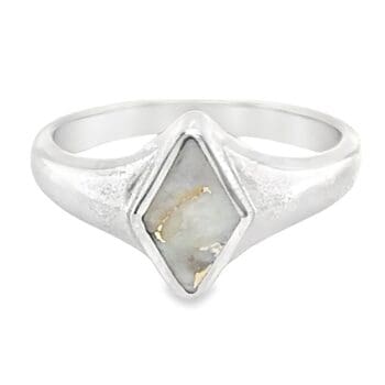 White Gold Ring Gold Quartz Diamond Shape Design, Alaska Mint