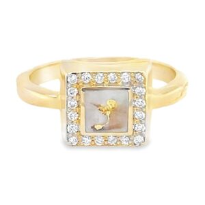 Gold Quartz Ring Square Inlaid Diamonds Design, Alaska Mint