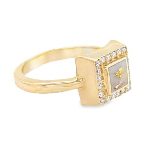 Gold Quartz Ring Square Inlaid Diamonds Design, Alaska Mint