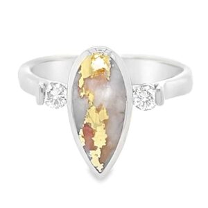 2 Diamond Teardrop Gold Quartz White Gold Ring, Alaska Mint