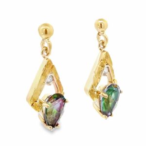 Teardrop Earrings Northern Lights Topaz with Gold Nugget, Alaska Mint