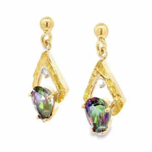 Teardrop Earrings Northern Lights Topaz with Gold Nugget, Alaska Mint