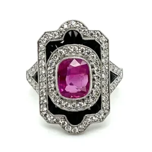 1.7ct Pink Sapphire, Onyx, & Diamond Ring, Alaska Mint